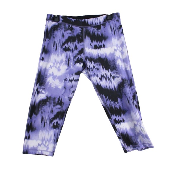 adidas Pants - Adidas Womens Purple Black Abstract Wave Print Cropped Legging L Athletic Tights